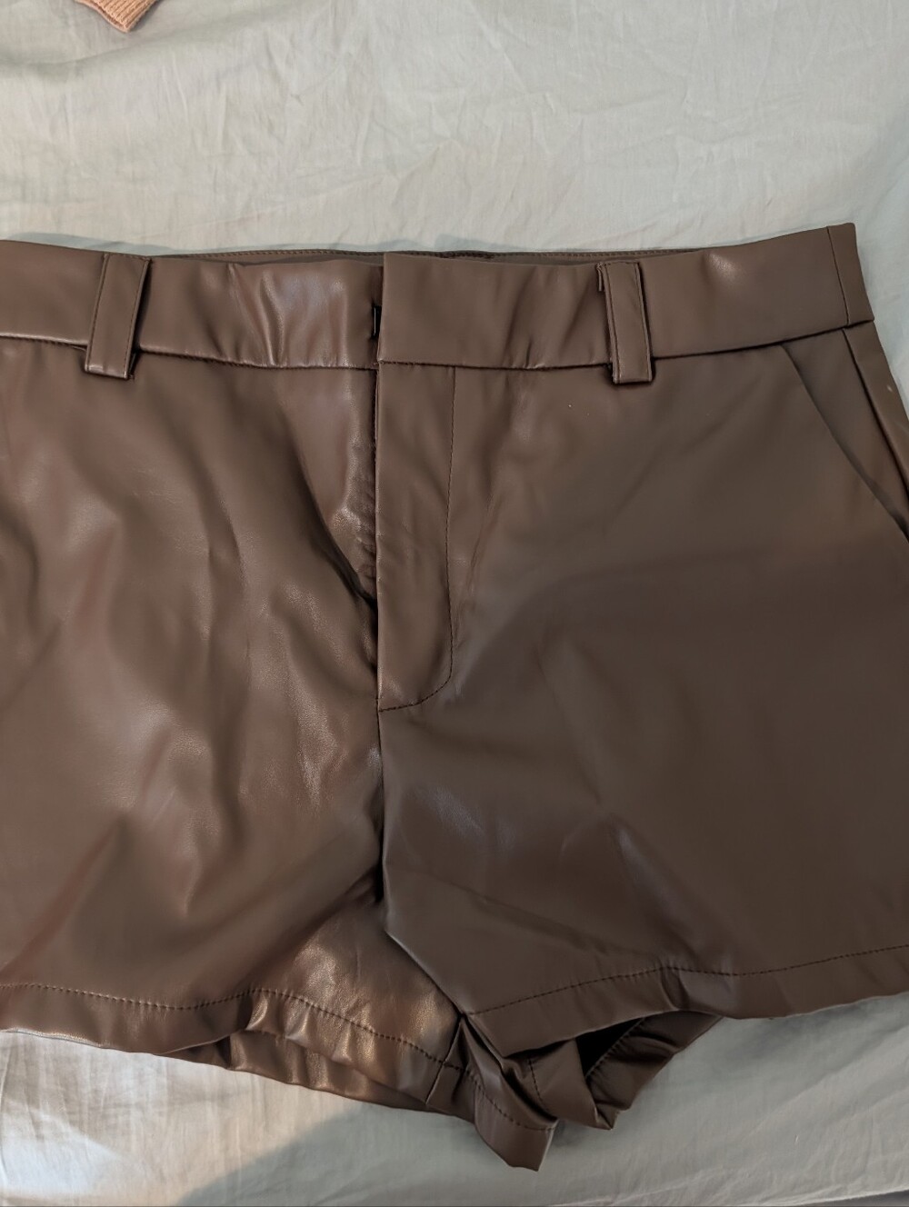 Women's Brown Faux Leather High-Waist Shorts